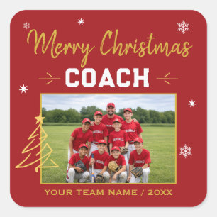 Merry Christmas Coach Personalised Team Photo Square Sticker