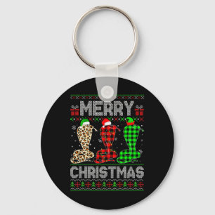 Merry Christmas Cobra Xmas Leopard Plaid Santa Elf Key Ring