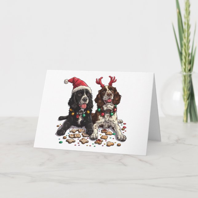 Merry Christmas Cocker Spaniel Dogs Holiday Card (Front)
