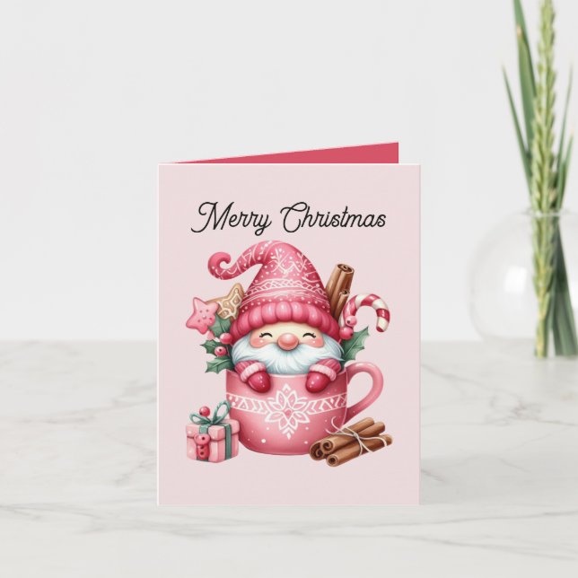 Merry Christmas cocoa gnome add message Holiday Card (Front)