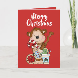 Merry Christmas cocoa monkey add message card