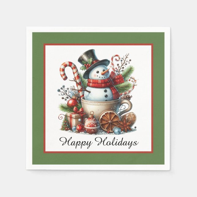 Merry Christmas coffee snowman Paper napkins (Front)
