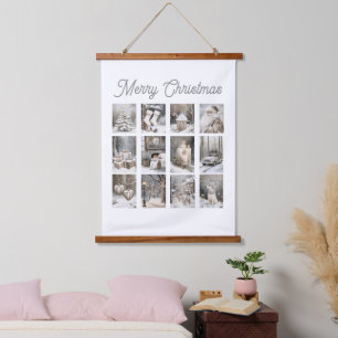 Merry Christmas Collage Holiday Scenes Collage Hanging Tapestry