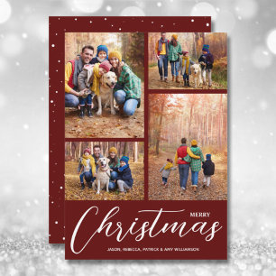 Merry Christmas Collage Multi-Photo Maroon Holiday Card