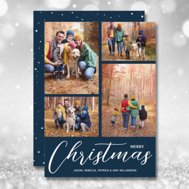 Merry Christmas Collage Multi-Photo Navy Blue Holiday Card (Creator Uploaded)