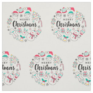 Merry Christmas colorful drawing Fabric