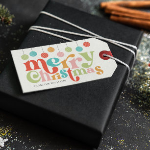 Merry Christmas Colorful Retro Ornaments Gift Tags