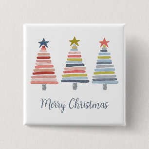 Merry Christmas Colorful Stacked Trees 15 Cm Square Badge