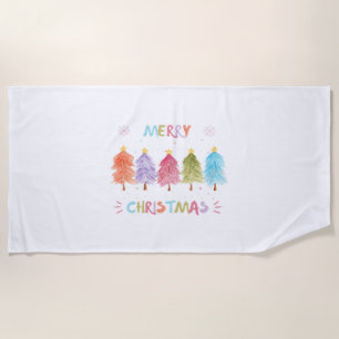 Merry Christmas Colorful Trees Essential Beach Towel