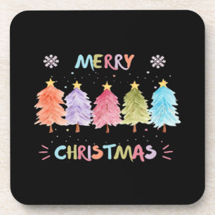 Merry Christmas Colorful Trees Essential Coaster