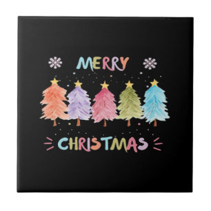 Merry Christmas Colorful Trees Essential Tile