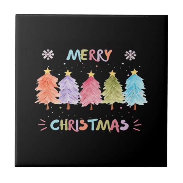 Merry Christmas Colorful Trees Essential Tile (Front)