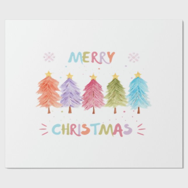 Merry Christmas Colorful Trees Essential Wrapping Paper (Flat)