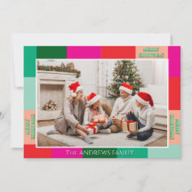 Merry Christmas Colour Block Photo Holiday Card