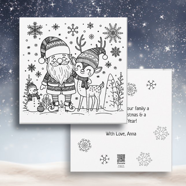 Merry Christmas Colour Me | Santa and Reindeer  Holiday Card (Creator Uploaded)