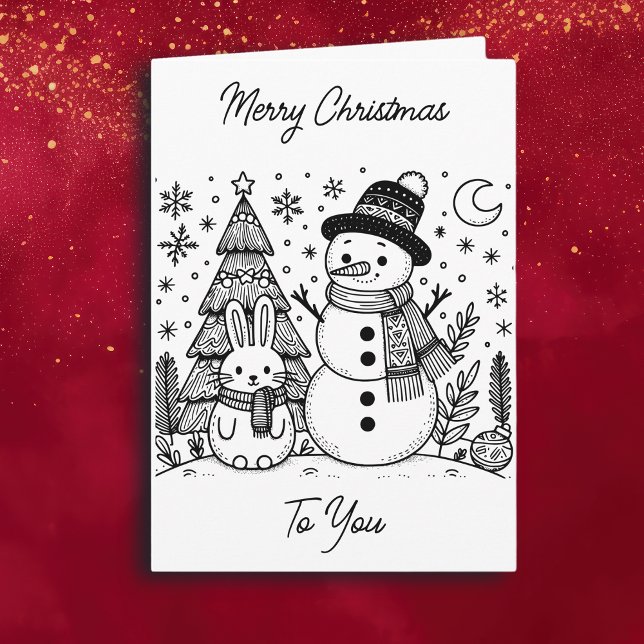 Merry Christmas Colour Me | Snowman and Bunny Card (Creator Uploaded)