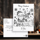 Merry Christmas Colour Me | Snowman and Reindeer<br><div class="desc">Personalised Christmas postcard with colouring pages. Colouring pages are Santa and reindeer on the front. The back of the postcard has a holiday message that you can personalise.</div>