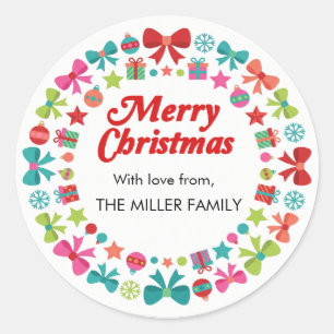 Merry Christmas Colourful Baubles Holiday Classic Round Sticker