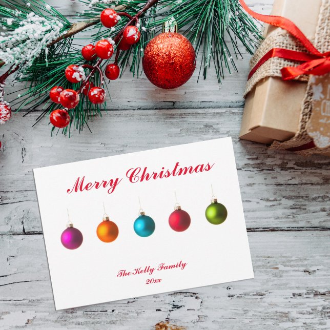 Merry Christmas colourful baubles with text card (Creator Uploaded)