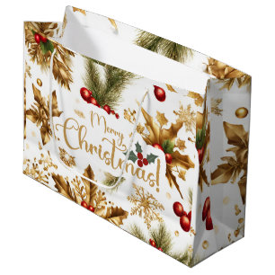 Merry Christmas Colourful Berries, Golden Snowflak Large Gift Bag