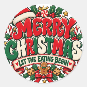 Merry Christmas Colourful Christmas Design Classic Round Sticker