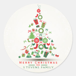 Merry Christmas Colourful Christmas Tree Classic Round Sticker