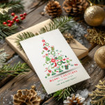 Merry Christmas Colourful Christmas Tree Holiday Card<br><div class="desc">Cute colourful Christmas tree made of Christmas symbols (Christmas wraps,  presents,  stockings,  etc) in bright red teen and white. Personizizable text</div>