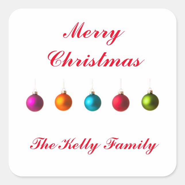 Merry Christmas colourful decoration with text Square Sticker (Front)