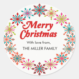 Merry Christmas Colourful Gift Wrap Holiday Classic Round Sticker