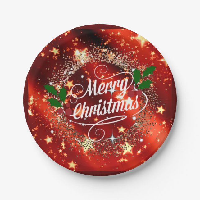 Merry Christmas, colourful holiday design Paper Plate (Front)