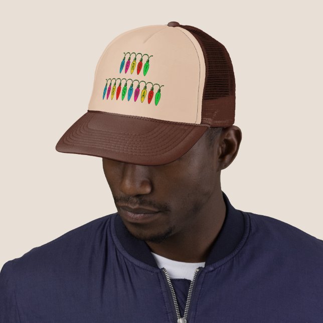 Merry Christmas Colourful Lights Font Trucker Hat (In Situ)
