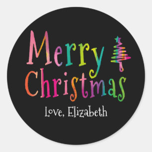 Merry Christmas Colourful Personalised Classic Round Sticker