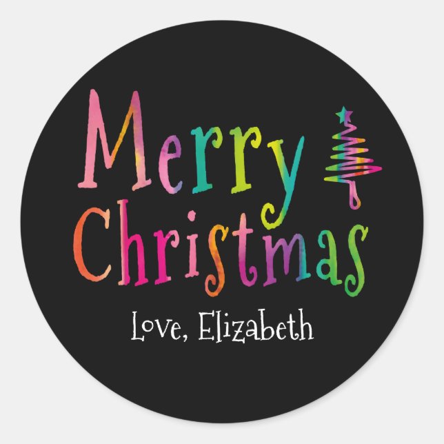 Merry Christmas Colourful Personalised  Classic Round Sticker (Front)
