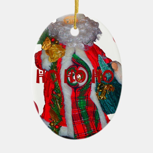 Merry Christmas Colourful Santa Claus Art Print  Ceramic Tree Decoration (Front)