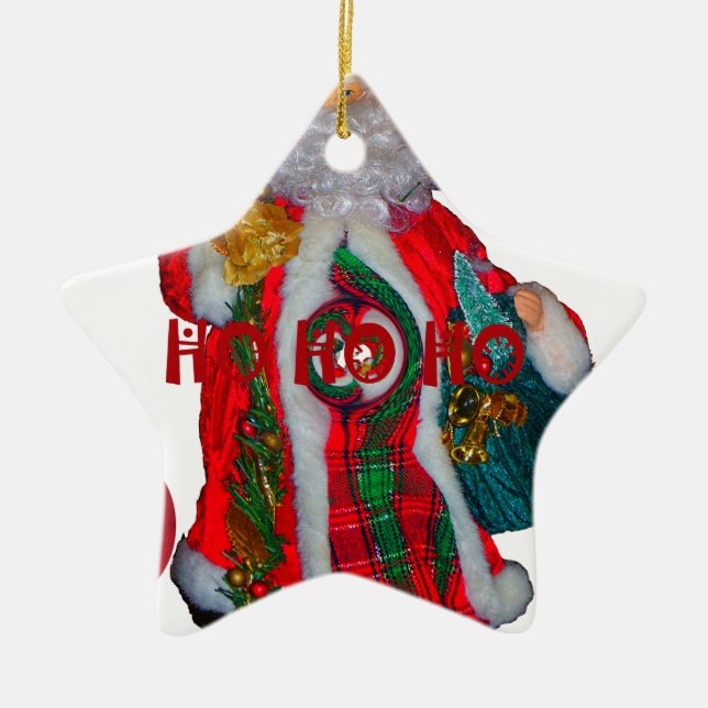 Merry Christmas Colourful Santa Claus Art Print  Ceramic Tree Decoration (Front)