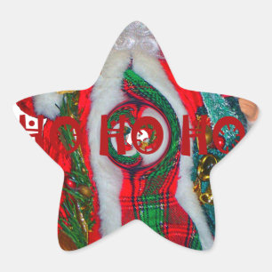 Merry Christmas Colourful Santa Claus Art Print  Star Sticker