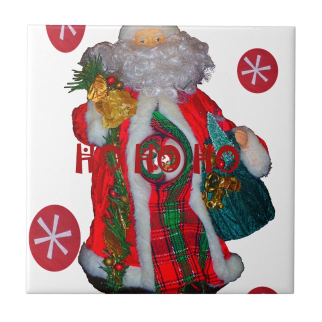 Merry Christmas Colourful Santa Claus Art Print  Tile (Front)