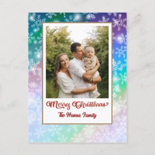 Merry Christmas Colourful Snowflakes Photo Holiday Postcard