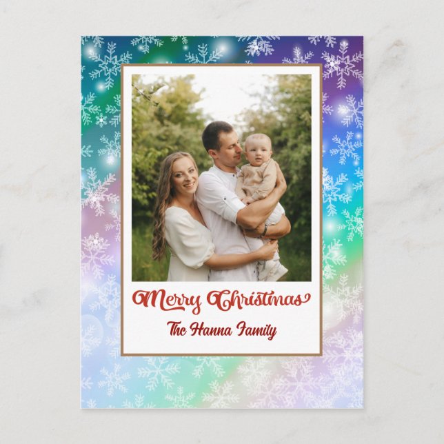 Merry Christmas Colourful Snowflakes Photo Holiday Postcard (Front)