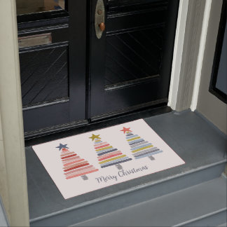Merry Christmas Colourful Stacked Trees Doormat