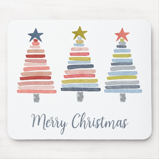 Merry Christmas Colourful Stacked Trees Mouse Pad (Front)