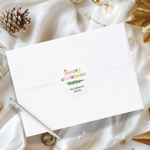 Merry Christmas! Colourful,Typographen,santa hat Classic Round Sticker