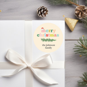 Merry Christmas! Colourful, typography,santa hat Classic Round Sticker