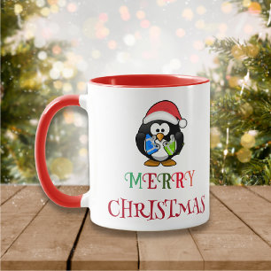 merry christmas  colourful typography santa pengui mug