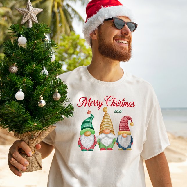 Merry Christmas Colourful Watercolor Garden Gnomes T-Shirt (Creator Uploaded)