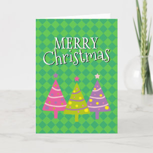 Merry Christmas Colourful Whimsical Trees  Holiday Card