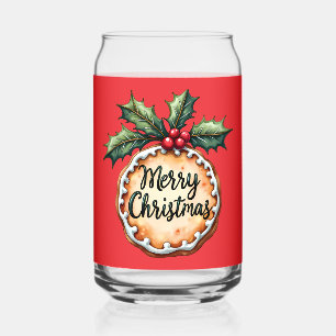 Merry Christmas Cookie with Holly Berries Red Can Glass