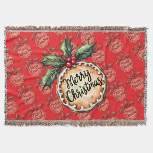 Merry Christmas Cookie with Holly Berries Red Throw Blanket