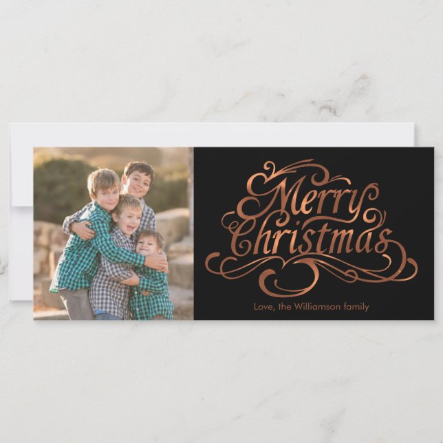 Merry Christmas copper-look script photo design Holiday Card (Front)