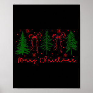 Merry Christmas Coquette Bow And Tree Retro Xmas H Poster